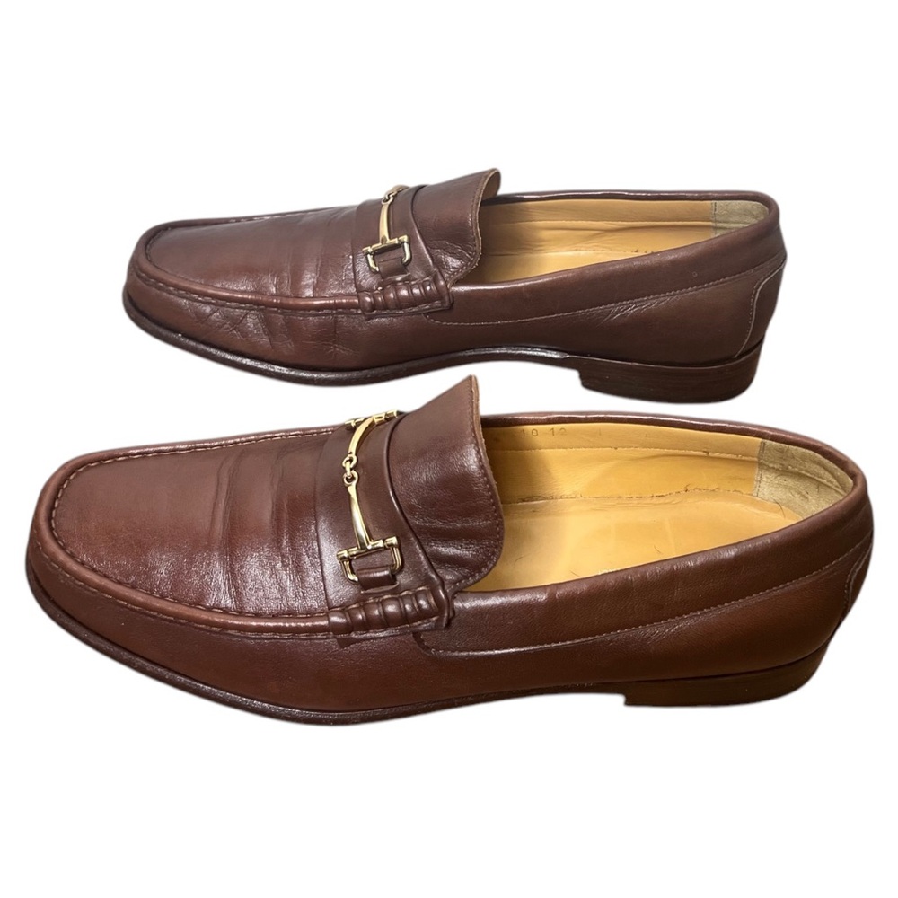 Bruno Magli Vintage Gold Men's Horsebit Loafer Shoes Carmel Color Italy Sz 12